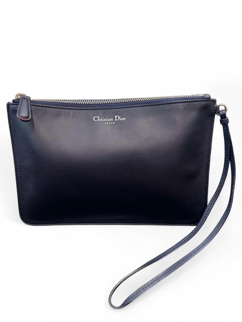 Dior Navy Leather Wristlet Pouch
